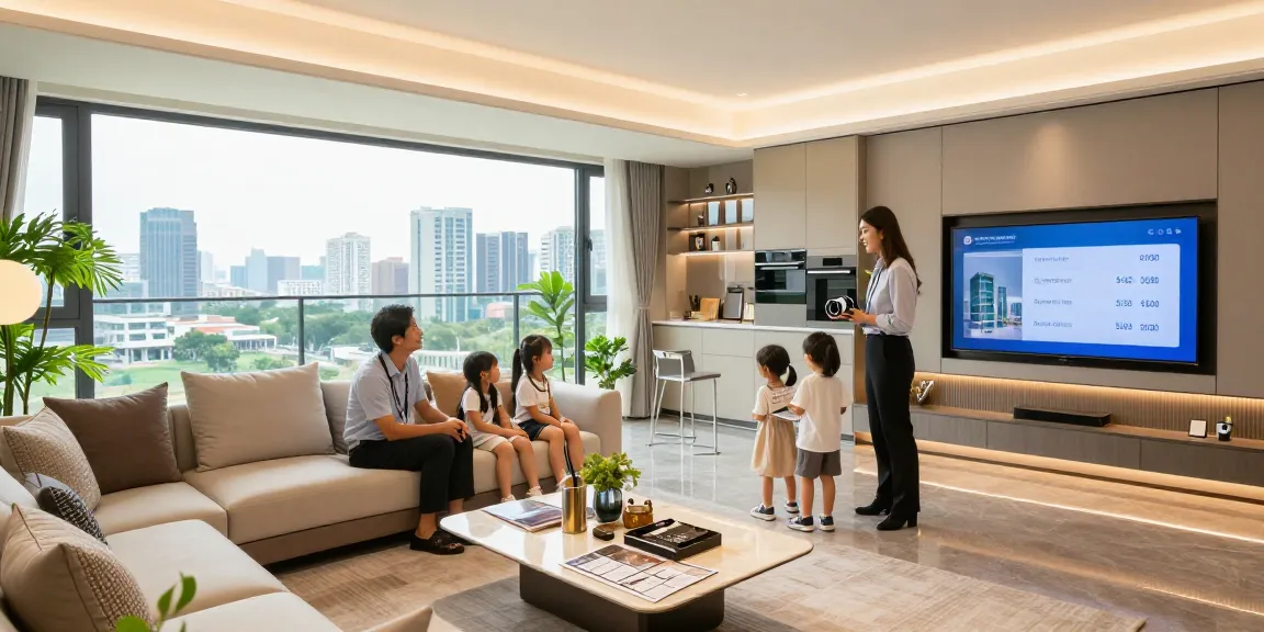 Tanjong Rhu Residences Showflat featuring modern interior and skyline views as families explore available units.