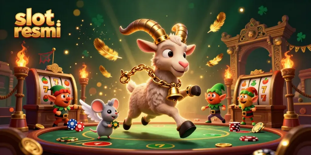 Engage in an exciting gaming atmosphere featuring slot resmi with Krampus goat, angel mouse, and mischievous elf gremlins.