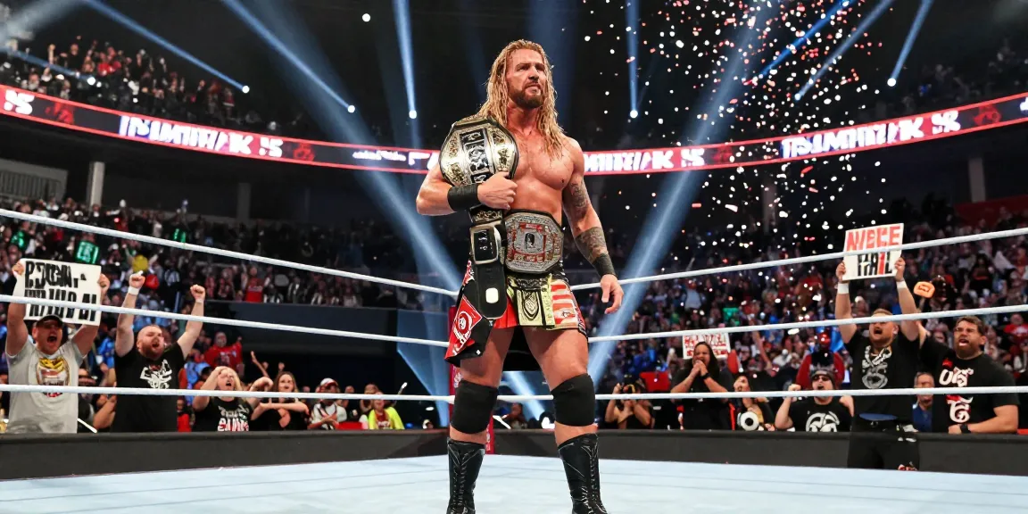 Roman Reigns' title reign celebration with fans and confetti in arena