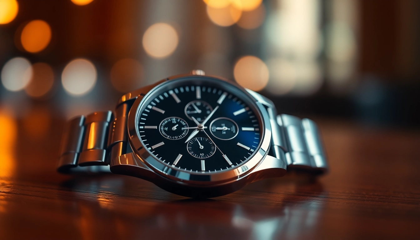 Admire the stunning details of a replica watch showcased on a polished surface.