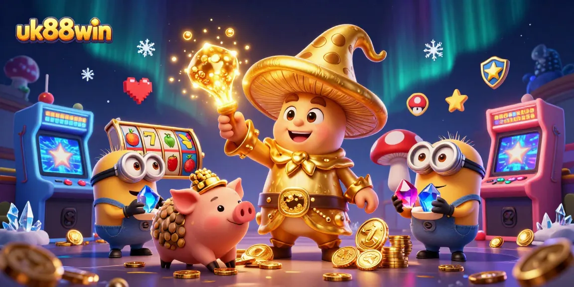 Experience thrilling slots at uk88win with treasure-hunting characters in a vibrant casino scene.
