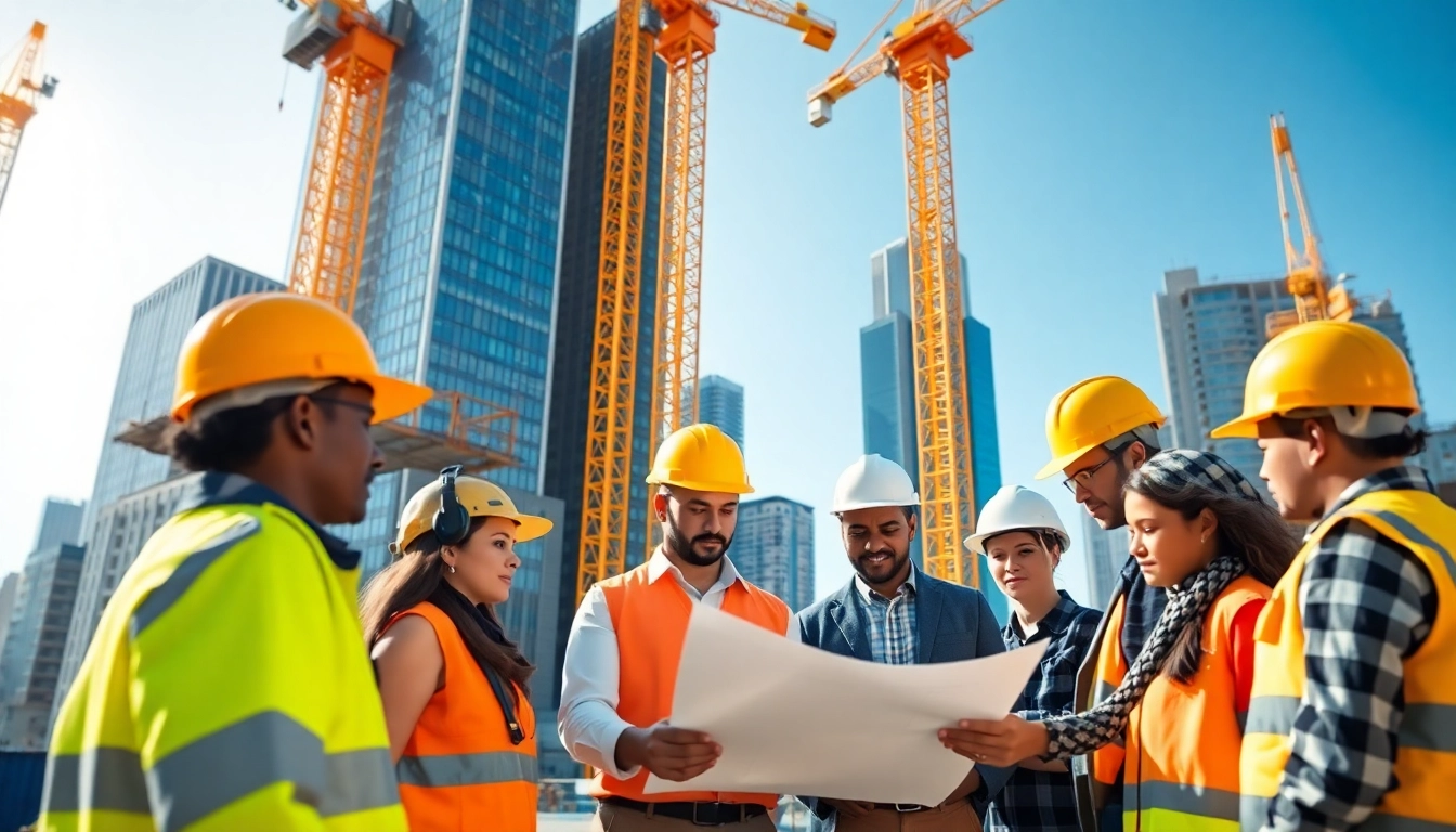 New York General Contractor leading a diverse team on an active construction site.