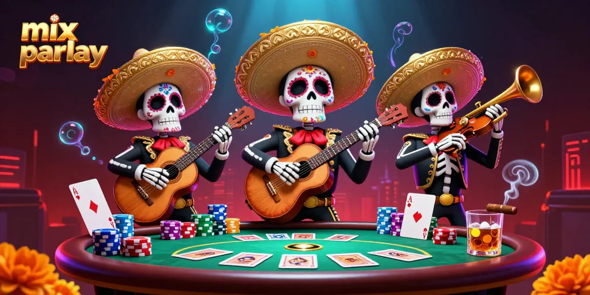 Experience thrilling mix parlay bets with vibrant 3D mariachi-inspired poker scene.