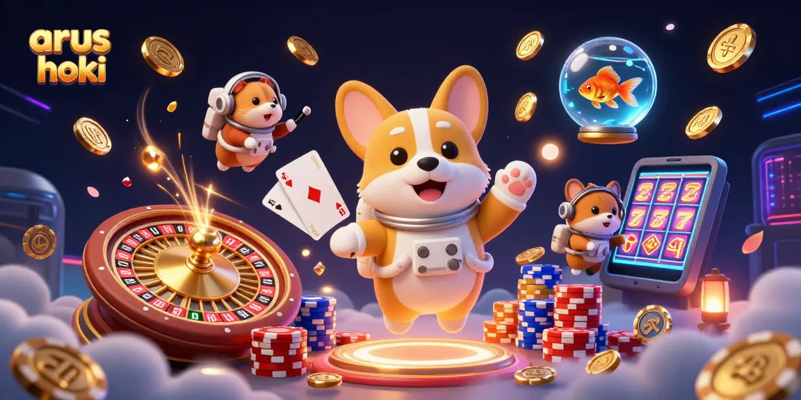 Menyaksikan arus hoki saat corgi astronot menangkap chip poker dan koin emas di kasino luar angkasa