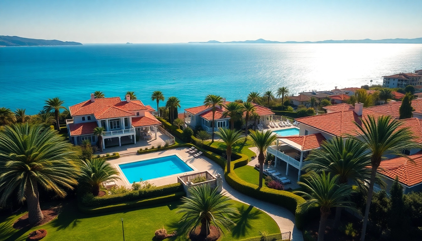Beautiful view of Alanya properties turkey showcasing luxury villas with sea views.