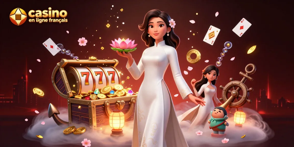Découvrez l'excitation du casino en ligne français avec une illustration captivante de personnages élégants et d'éléments de jeu.