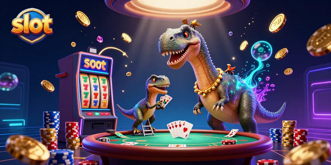 Spin thrilling slot machines with a giant brontosaurus in a vibrant casino scene