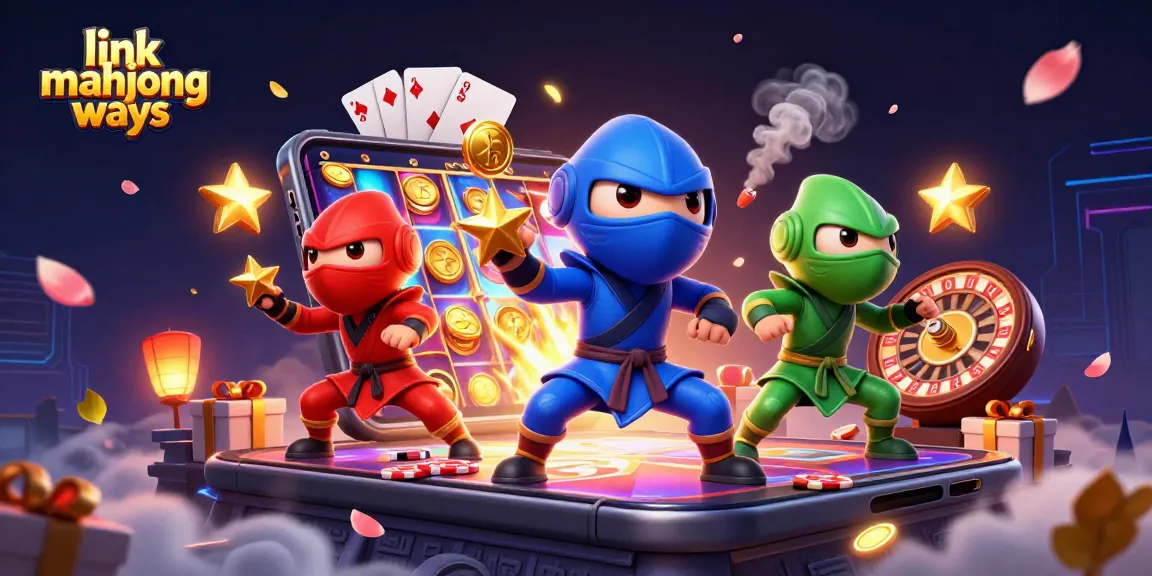 Engage in link mahjong ways with a vibrant illustration of 3D chameleons in action amid casino elements.