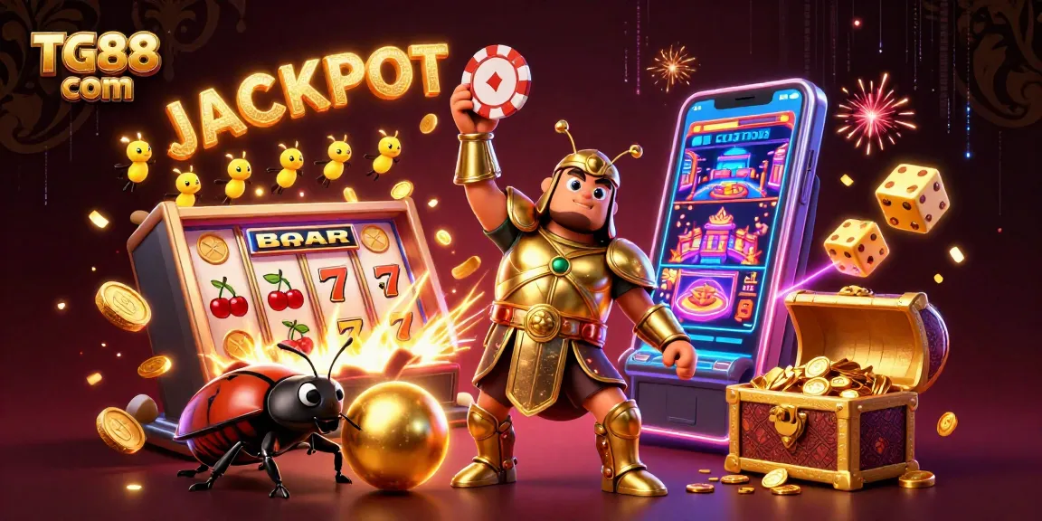 Engage in TG88 com's thrilling jackpot experience with detailed slot machines and vibrant casino themes.