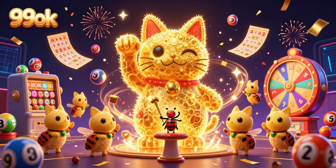 Engage in a thrilling 99ok experience, experiencing vibrant lottery dynamics and festive casino elements.