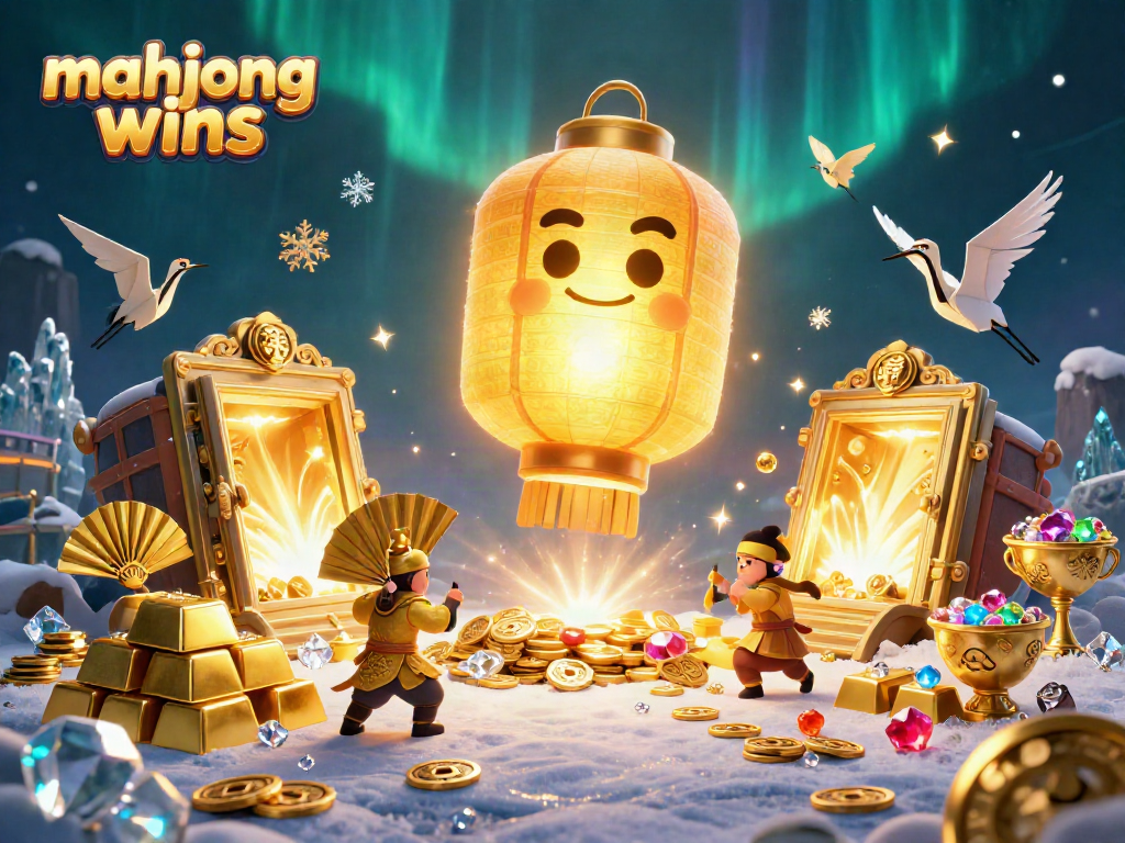 Experience mahjong wins in a vibrant casino scene with golden treasures and spirits.