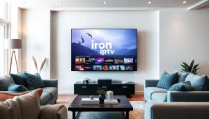 Experience iron iptv streaming service featuring a modern living room and high-definition content.