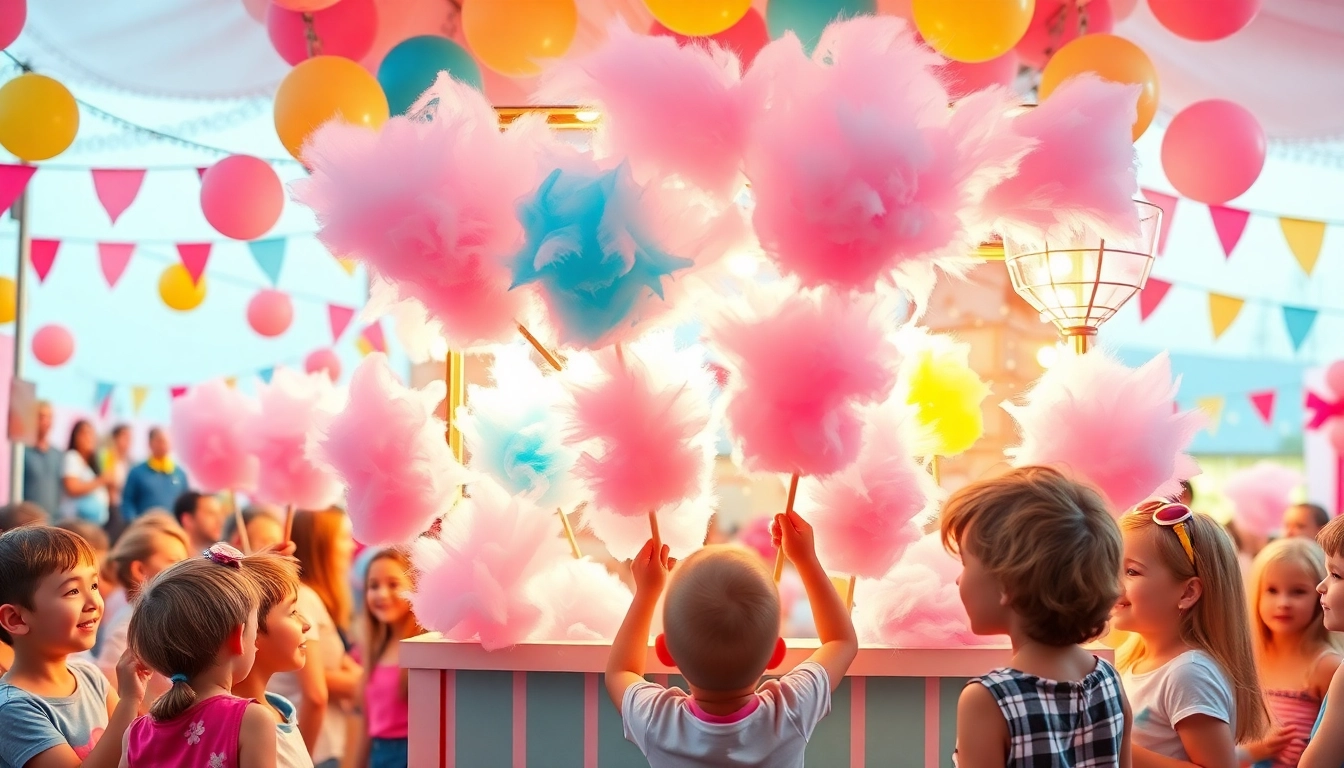 Geniet van heerlijke wafel katoen die vrolijk wordt geserveerd op een kermis.