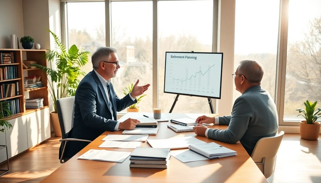 Engaging discussion on retirement planning San Antonio in a professional office setting.