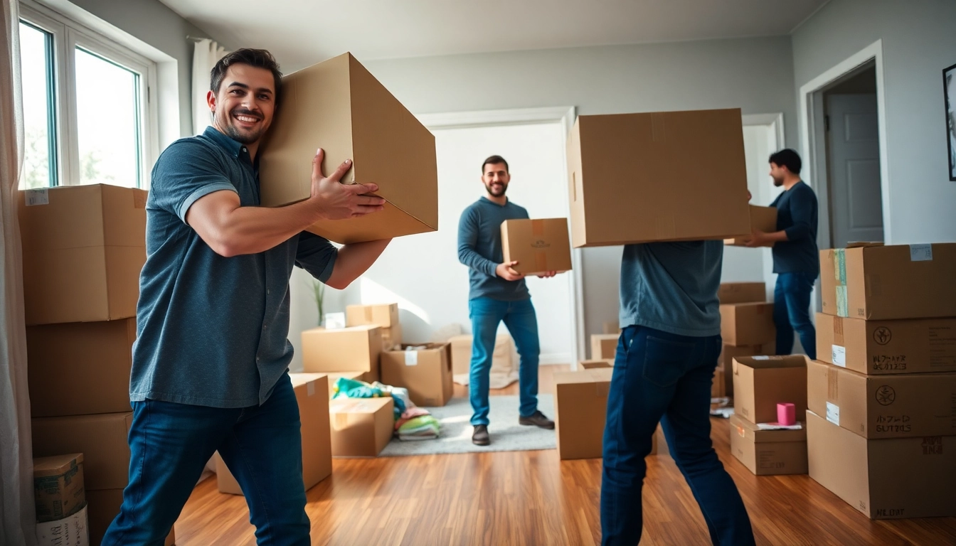 Toronto movers assist with a residential move, showcasing teamwork and professionalism in a bright setting.