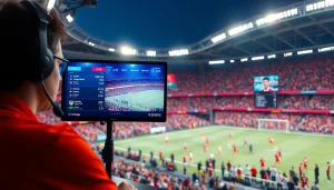 해외축구중계 생중계 현장, 해설자가 집중하는 모습