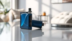 Vozol Gerät in stilvollem Design auf reflektierender Oberfläche präsentieren