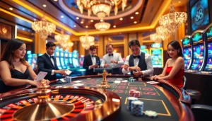 Experience high-stakes gameplay at RR88's luxurious casino with vibrant roulette and poker chips.