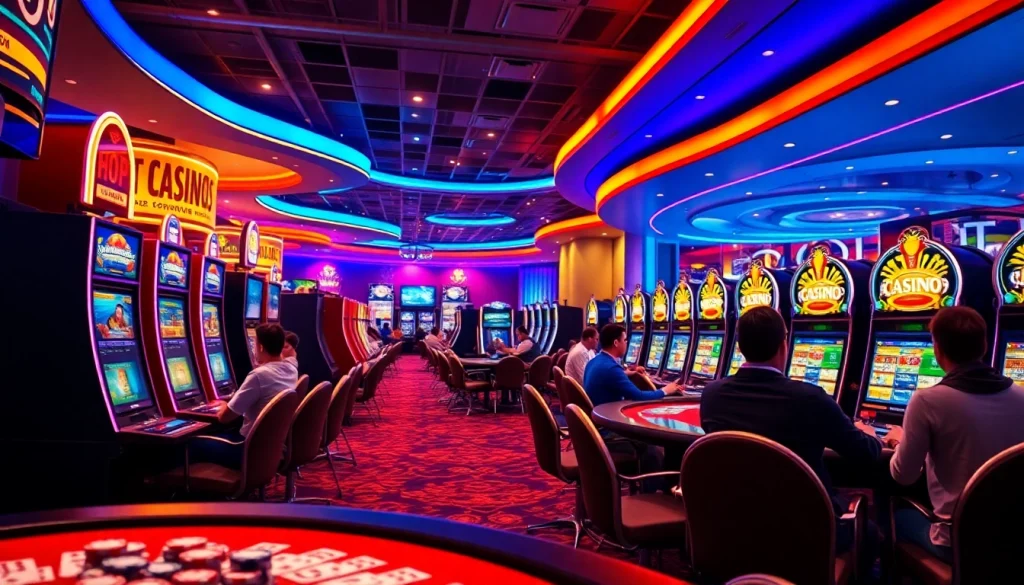 Engaged players enjoying their experience at online casinos Canada with vibrant casino ambiance.