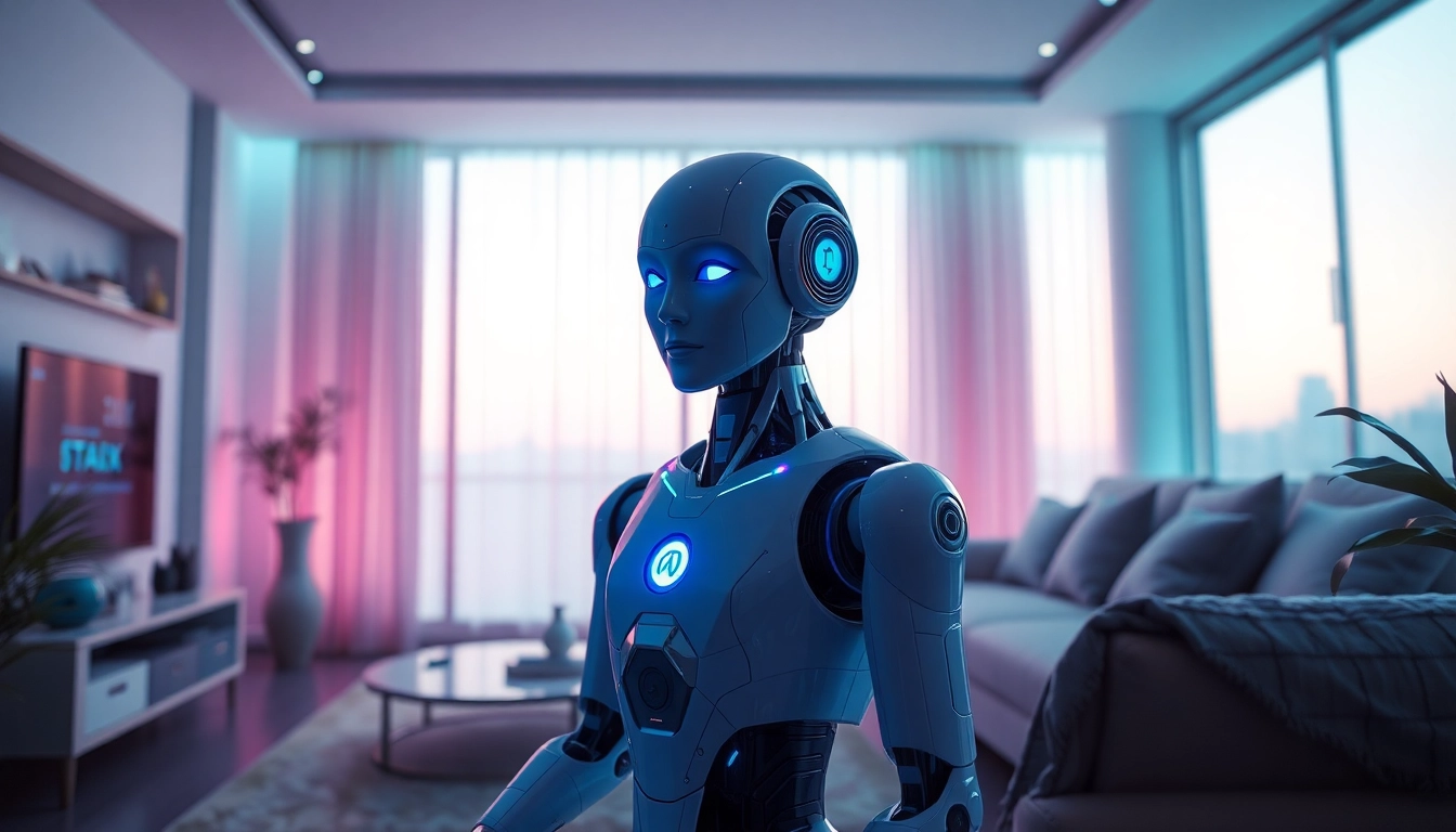 A futuristic living room showcasing AI technology for emotional companionship, embodying the theme of ai sex.