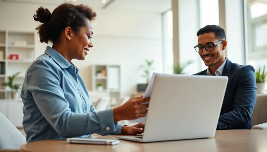 Engaging job help consultation showing a career coach assisting a job seeker.
