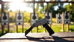 Explore the Alamo trigger with its precision craftsmanship highlighted against a shooting range backdrop.