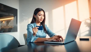 세련된 책상 위에서 상품권신용카드를 중심으로 이뤄지는 현대적 금융 거래