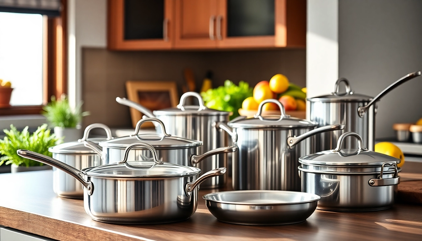 Showcase elegant WMF cookware NZ on a stylish kitchen countertop, highlighting its premium quality.