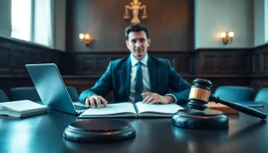 Professional soudní překladatel engaged in legal translation work in a courtroom setting.