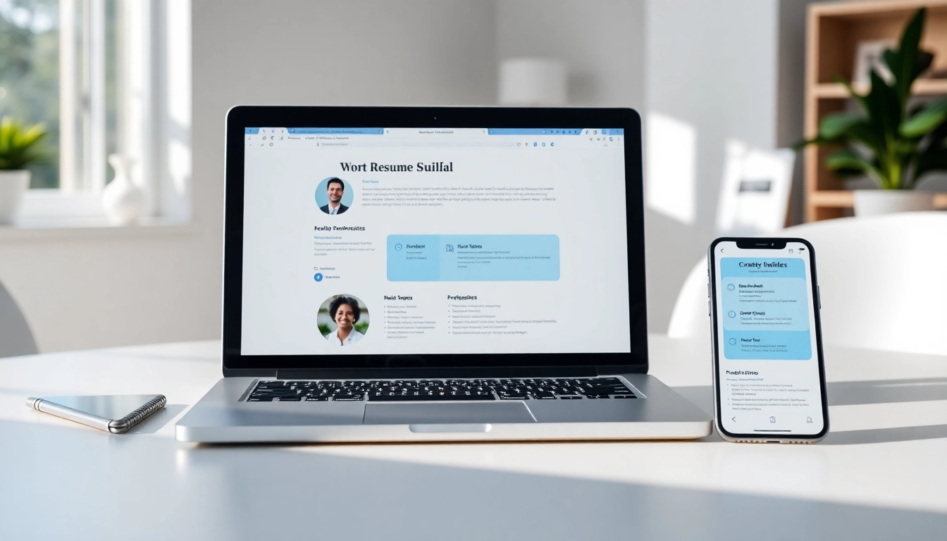Create a standout resume with our intuitive Resume Builder showcased on a modern laptop.