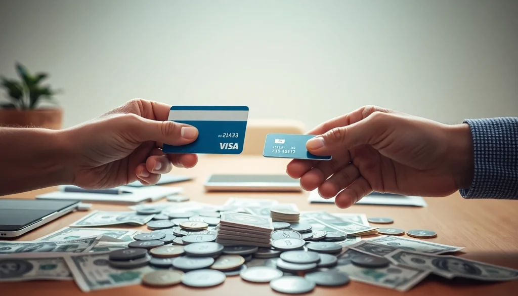 카드깡 현금화를 위해 신용카드를 교환하는 장면을 보여주는 금융 거래 이미지
