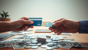 카드깡 현금화를 위해 신용카드를 교환하는 장면을 보여주는 금융 거래 이미지