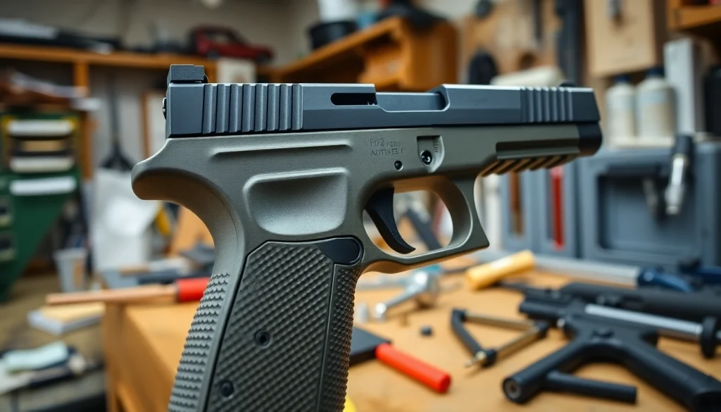 View of polymer 80 pf940c pistol frame highlighting its extended beavertail and textured grip.