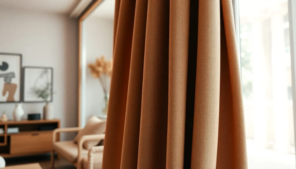 Gordijnstof in een stijlvolle woonkamer, perfect voor het creëren van een gezellige sfeer.