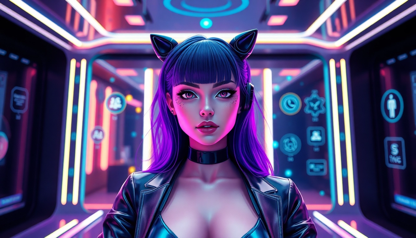 Engaging NSFW character AI chat interface with a stylish digital figure.