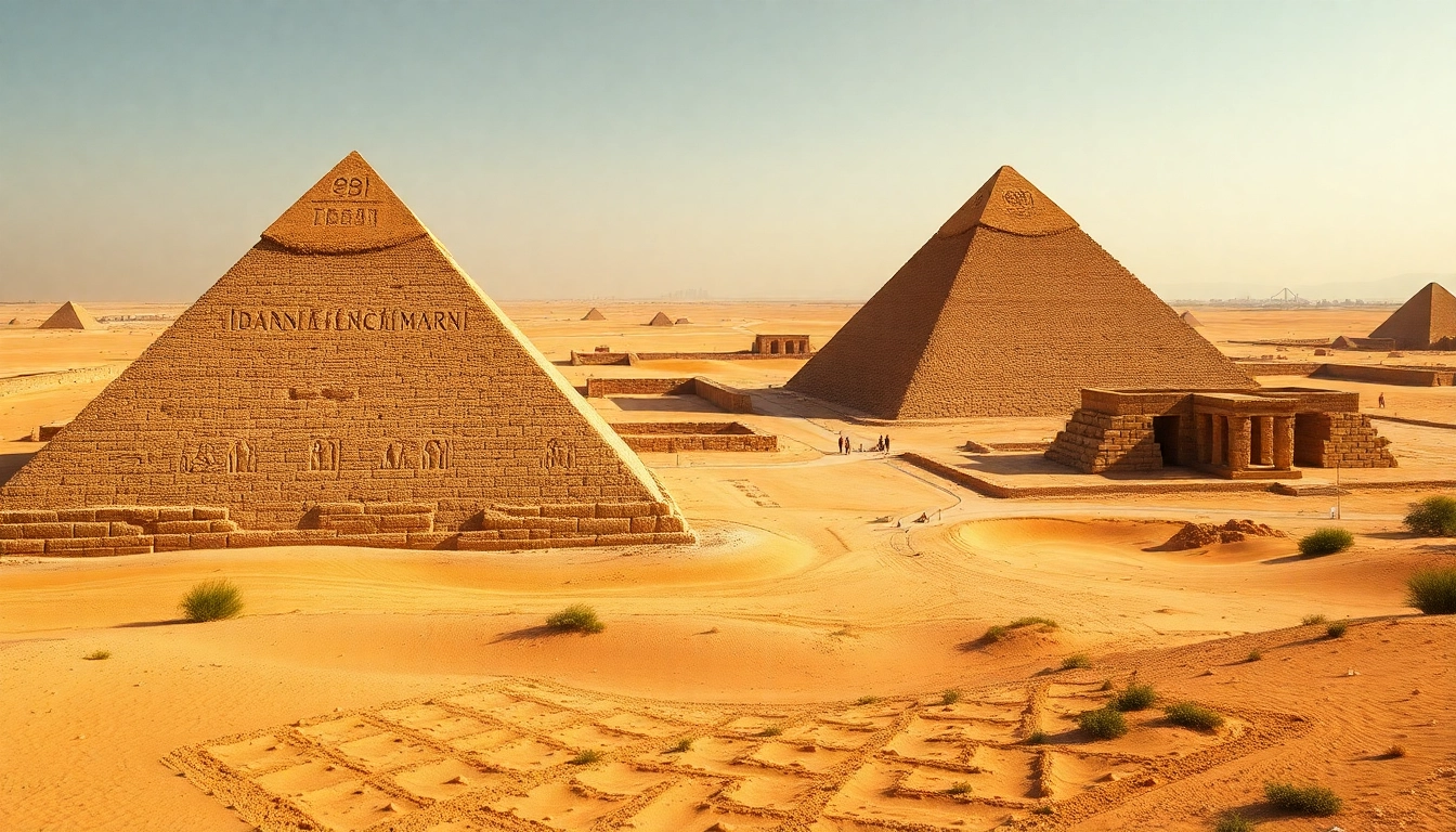 Experience ancient pyramids showcasing intricate details in a vibrant desert setting.