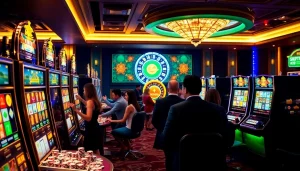 Para pemain menikmati slot deposit pulsa tanpa potongan di kasino yang meriah merayakan kemenangan besar.