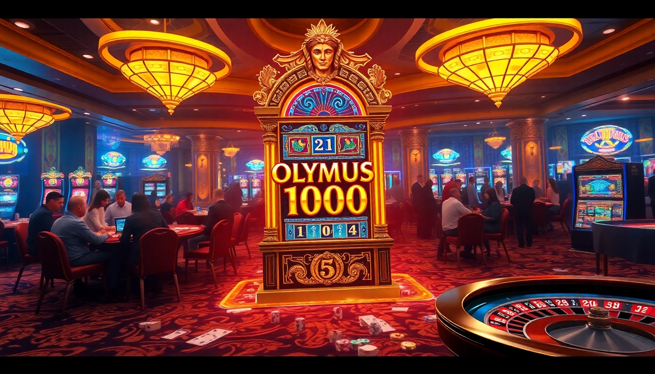 Pemain menikmati permainan yang mendebarkan di mesin slot Olympus 1000 di kasino mewah.
