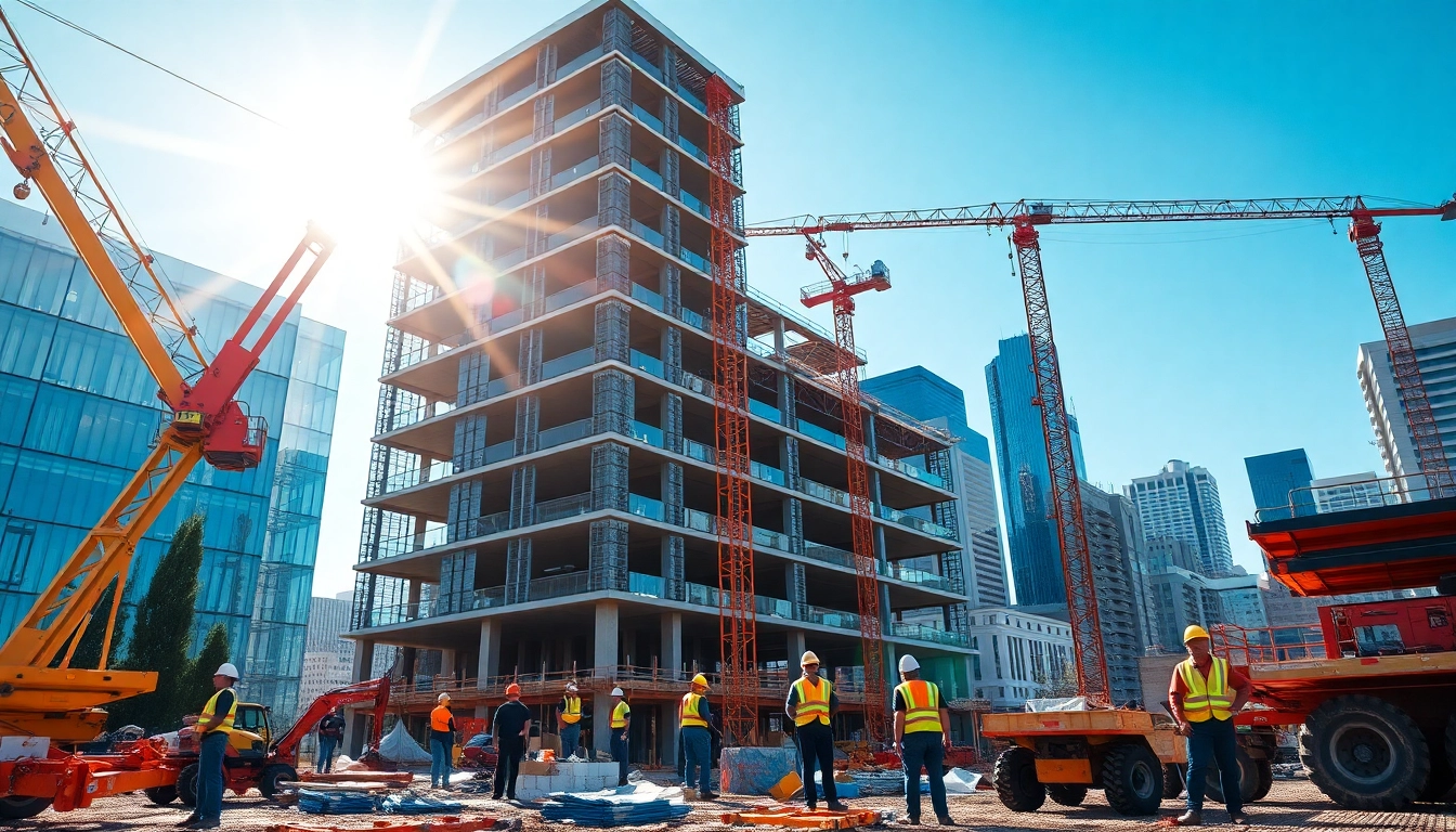 Austin construction site showcasing professionals collaborating on a major building project.