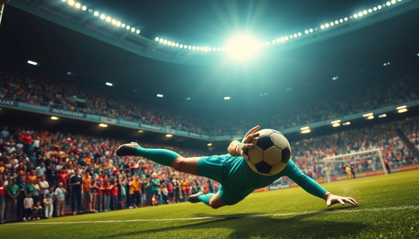 Catch thrilling soccer moments with บ้านผลบอล888 featuring a dynamic goalkeeper in action.
