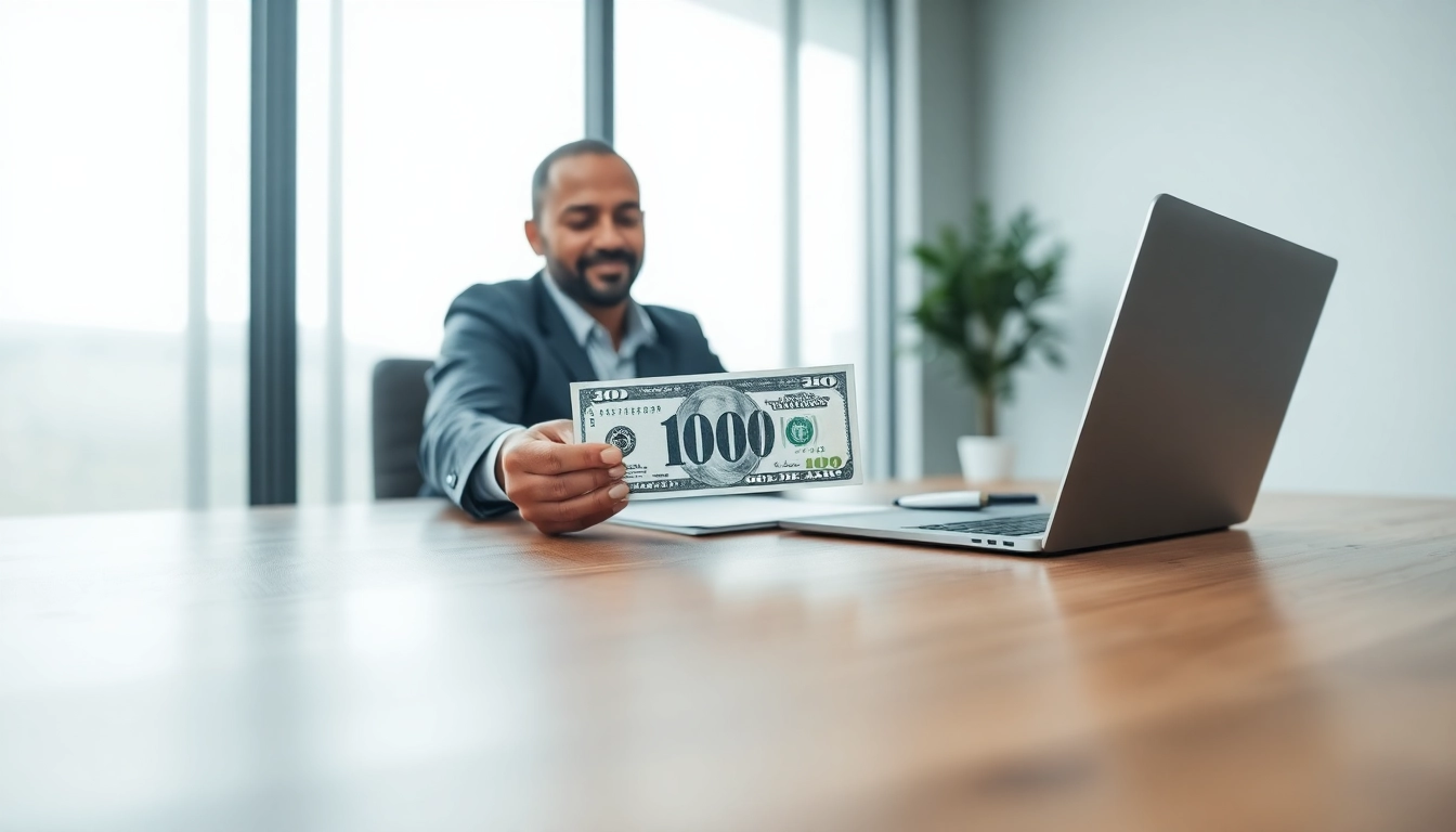 Membantu deposit 1k di bank dengan penasihat keuangan di kantor modern.