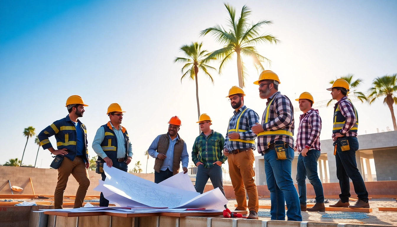 Southern California contractors association at worksite with diverse team collaborating effectively.