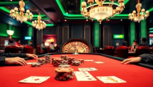 Experience high-stakes poker with cm88 as players engage in thrilling casino action surrounded by vibrant atmosphere.
