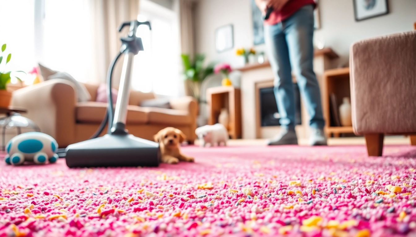Pet odor carpet cleaning technician restoring carpet in a cozy living room.
