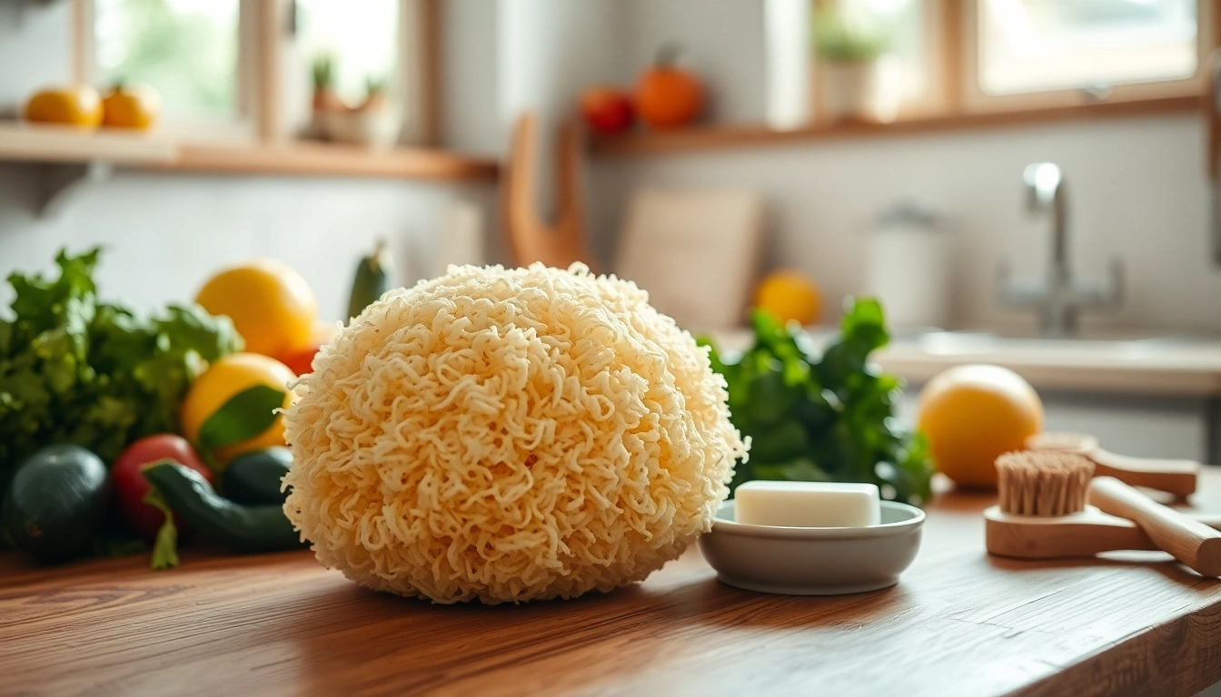 Transform your cleaning routine with a kitchen loofah scrubber, blending style and functionality on your kitchen counter.