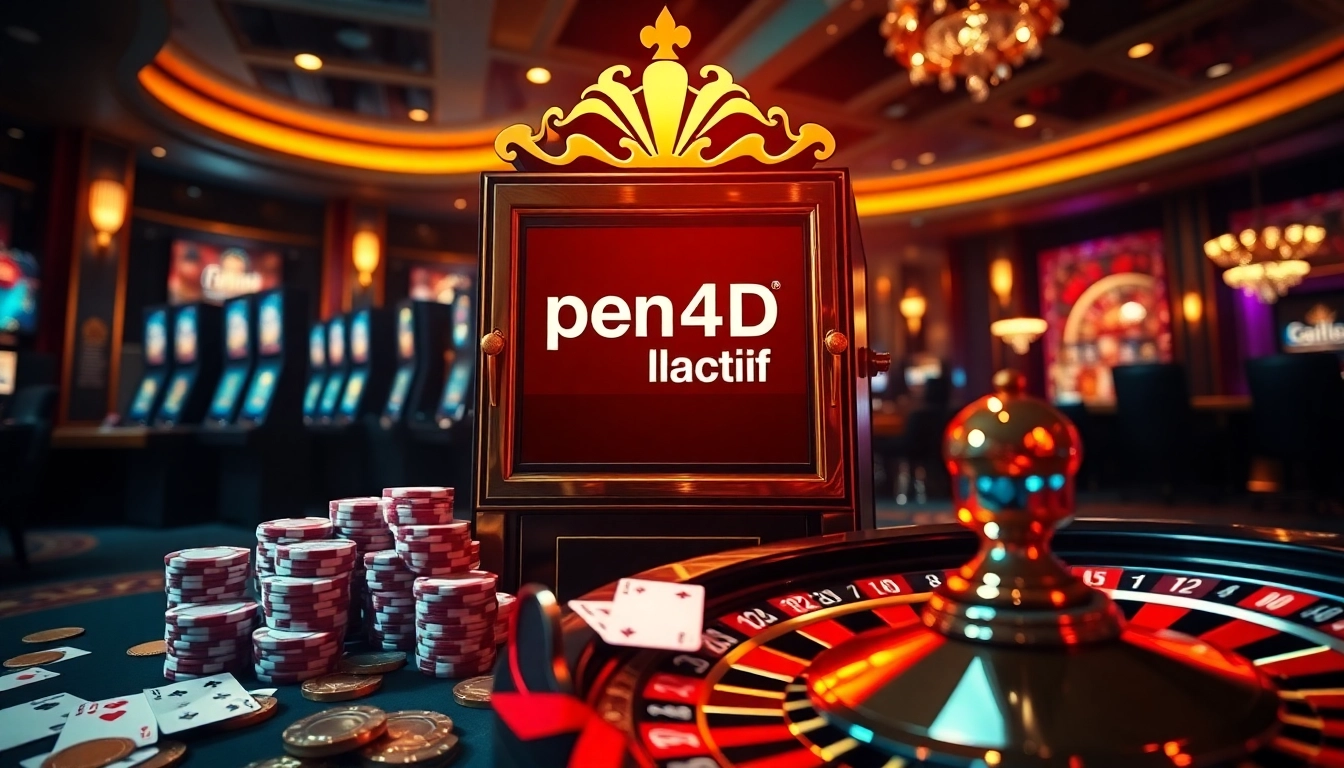 Exciting gameplay at PEN4D alternatif slot machine with vibrant poker chips and cards.