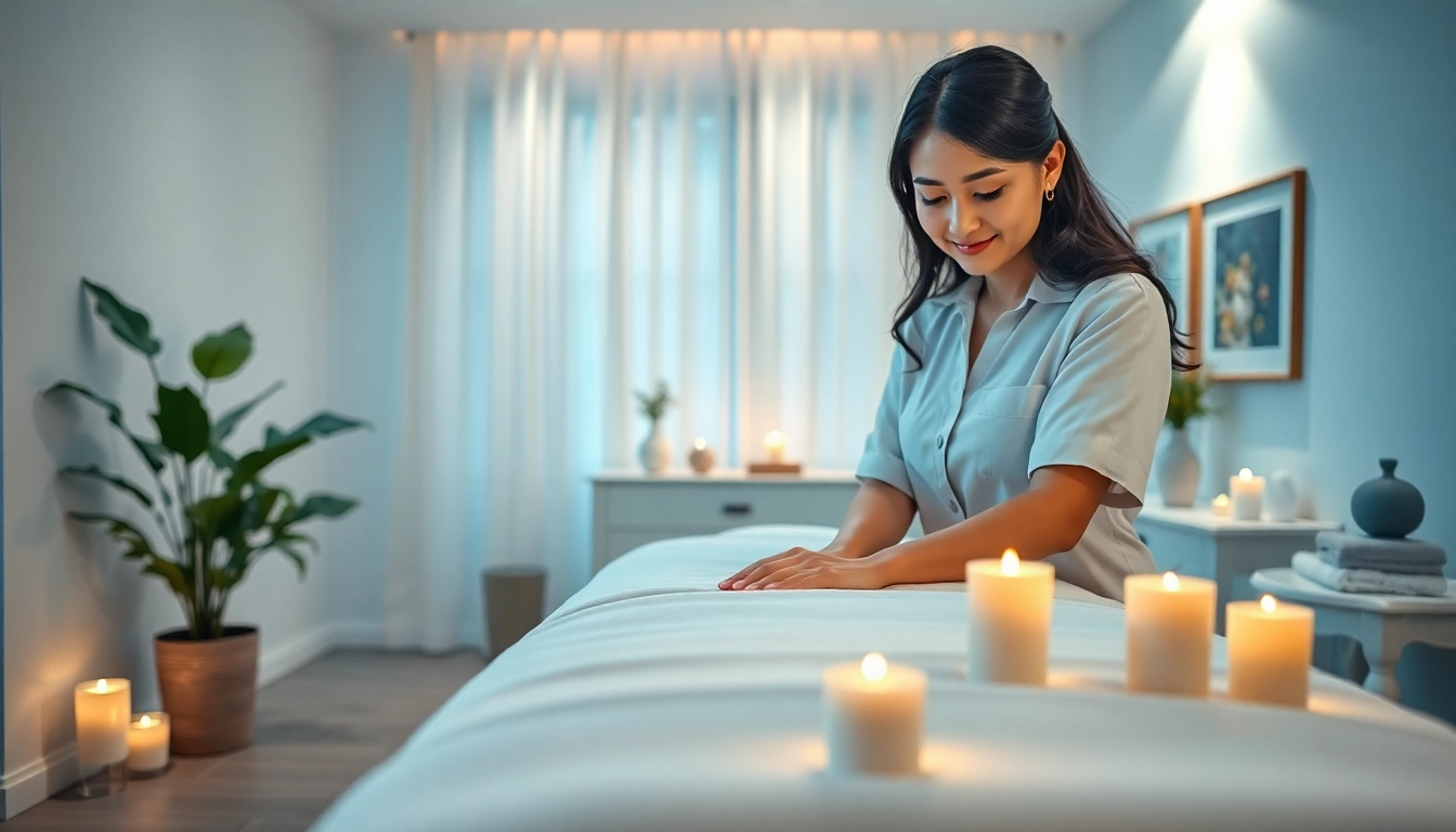 전문 치료사가 이완을 위한 차분한 가정 환경을 준비하는 오산출장마사지 체험