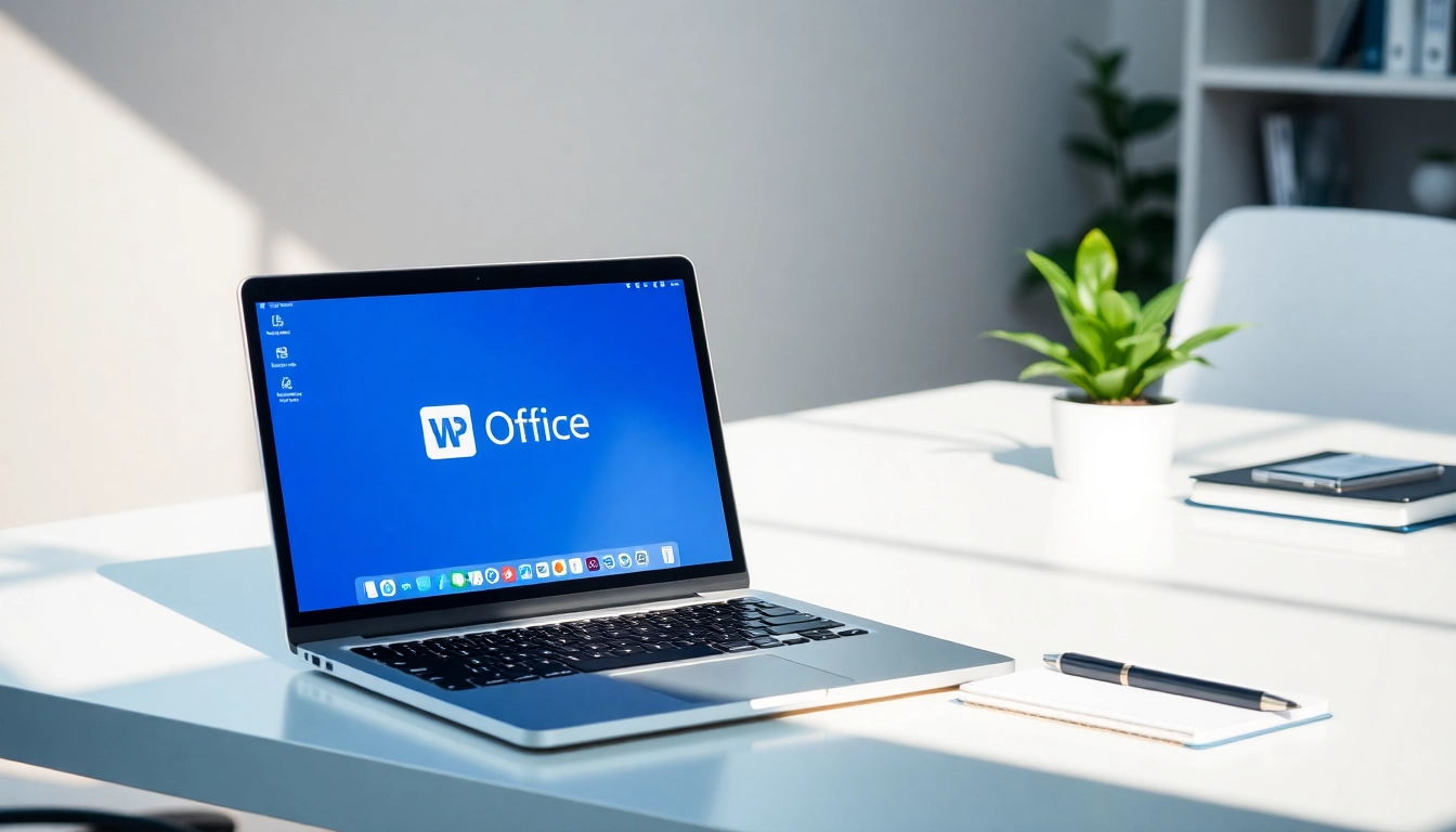 动态工作空间，展示在现代装饰的笔记本电脑上使用WPS Office。