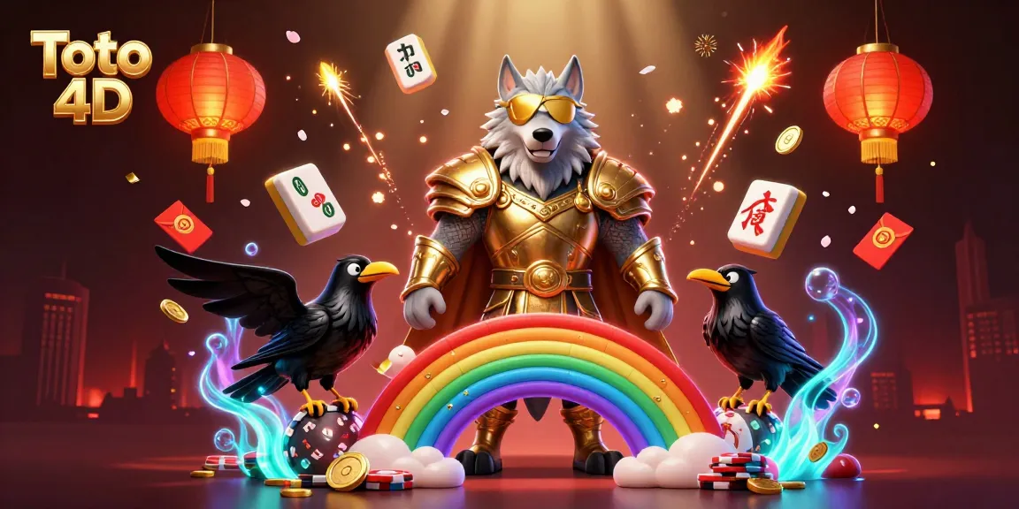 Toto 4D showcasing vibrant casino chips, golden elements, and mythological characters in a dynamic gaming scene.